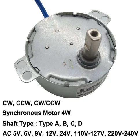 Синхронный двигатель AC 5 в 6 в 9 в 12 В 24 в 110-127 в 220-240 В 4 Вт 0,9-70 об/мин CW CCW для индукционного двигателя вентилятора кухонная лампа