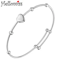 925 silver cuff bangle bracelet for women heart beads open bangles fashion brand jewelry gifts for girls pulseras mujer
