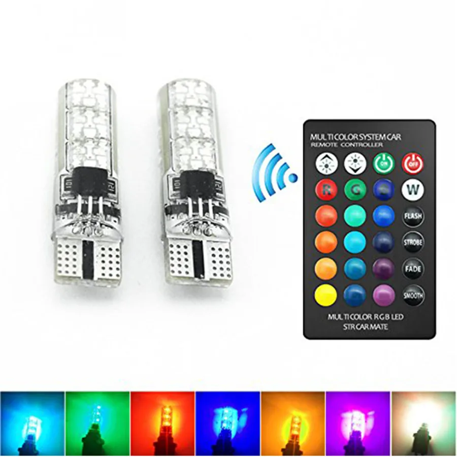 

2pcs Remote Control Car T10 5050 6LED RGB Clearance LED Light Silica Gel Reading Light Bulb Interior Wedge Side Lamps