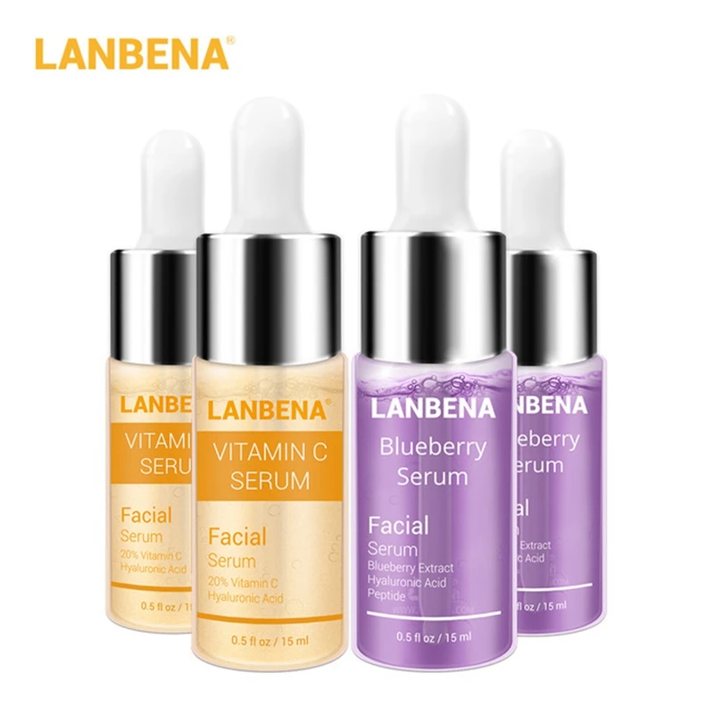Set 4 LANBENA 4 шт./лот, сыворотка для лица, восстанавливающая жидкость, Антивозрастные пятна, Черника+ Гиалуроновая кислота+ витамин С+ золото, шесть пептидов, уход за кожей - Вес нетто: Set 4