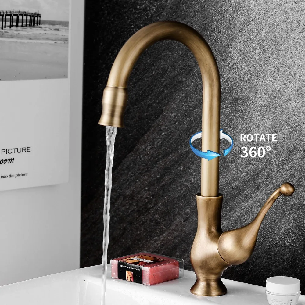 Soild латунь бронза двойная ручка управления античный кран кухня ванная раковина