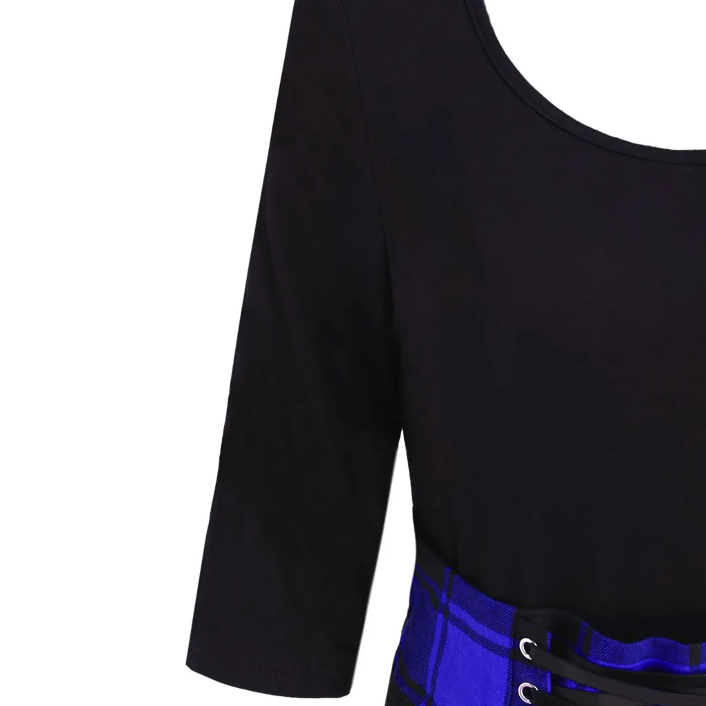 Женская Асимметричная рубашка в клетку Повседневное платье мини с круглым