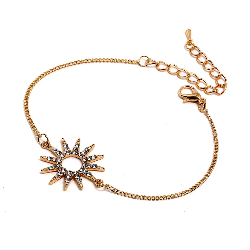 Золотой цвет звено цепи браслет для женщин дамы горный хрусталь ювелирное