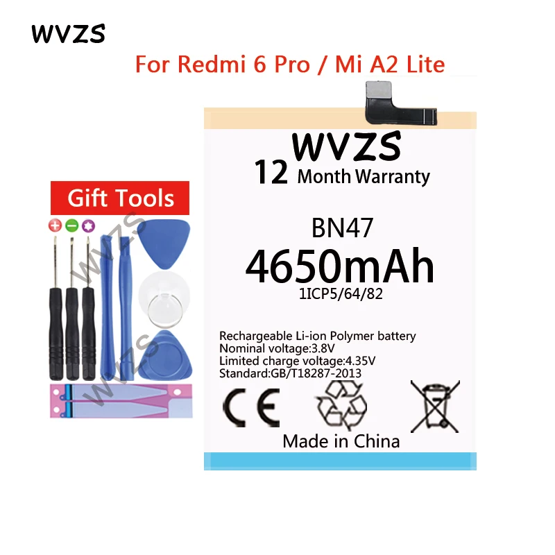 Wvzs 4650 мАч литий полимерный аккумулятор BN47 для Xiao mi Red 6 Pro/mi A2 Lite
