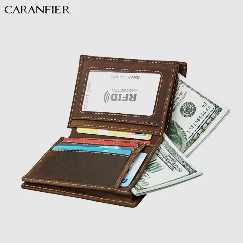 Мужской Повседневный Кошелек CARANFIER Crazy Horse из натуральной воловьей кожи