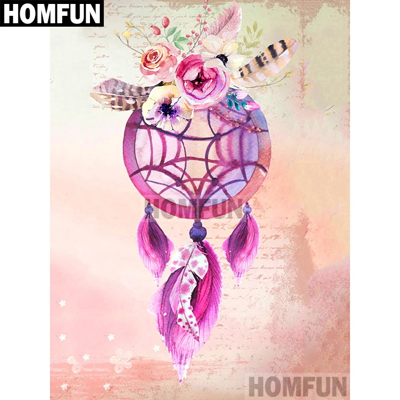 Алмазная живопись HOMFUN A01840 перо мечты полноразмерная/круглая Вышивка крестиком