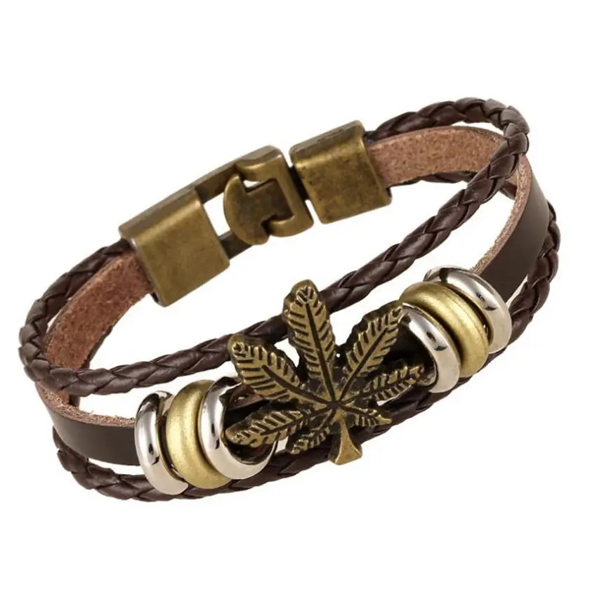 Винтажные Подвески в виде золотых листьев плетеные темно коричневые кожаные