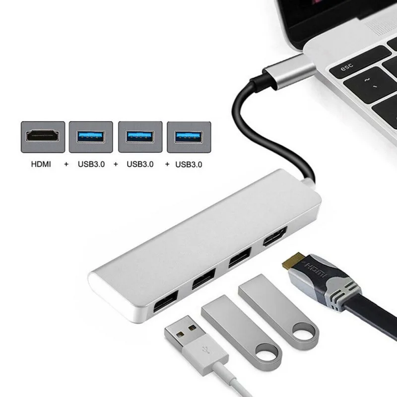 USB 3.0 Type C на 4K HDMI + 3 порта 1 концентратор адаптер конвертер до 5 Гбит/с скорость для