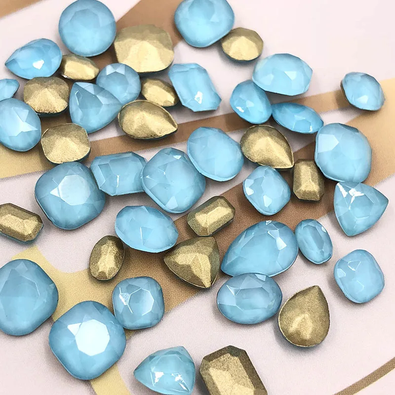 Лидер продаж Голубое озеро мокко pointback стеклянные кристаллы стразы разные формы