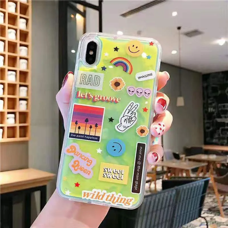 2 Светящийся чехол с неоновым песком и надписью smile для iPhone XR XS max X 6 7 8 plus, светится в темноте, жидкий блеск, зыбучий песок, задняя крышка - Цвет: 2