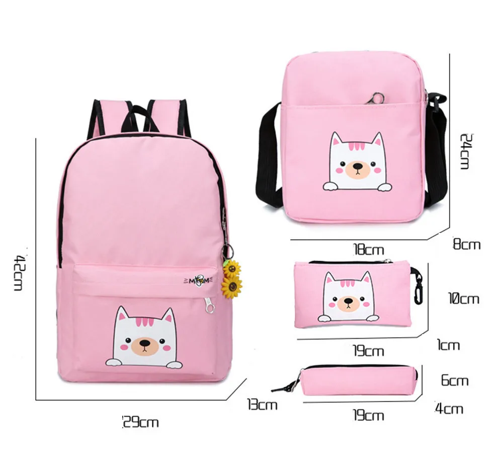 4pcs/set School Bag Girls Women Canvas Travel Backpack Satchel Shoulder Bag Rucksack