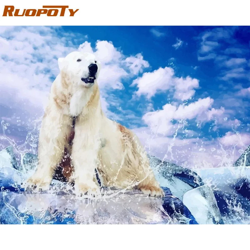 RUOPOTY рамка медведь Сделай Сам картина по номерам животные комплект картина по номерам абстрактная Современная Настенная художественная картина для украшения дома