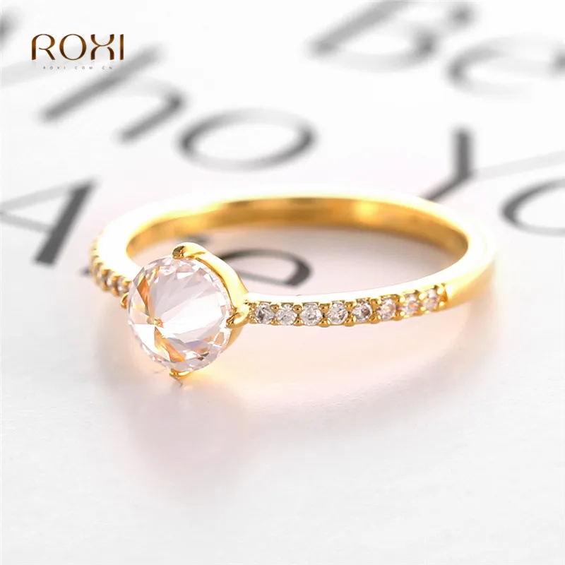 ROXI винтажный со стразами, Кристальные кольца для женщин, модные свадебные ювелирные изделия, золотого цвета, AAA, циркон, CZ, кольцо для девушек и девушек, кольцо на кастет