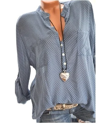 Женская Повседневная Свободная блуза в горошек с v образным вырезом и длинным