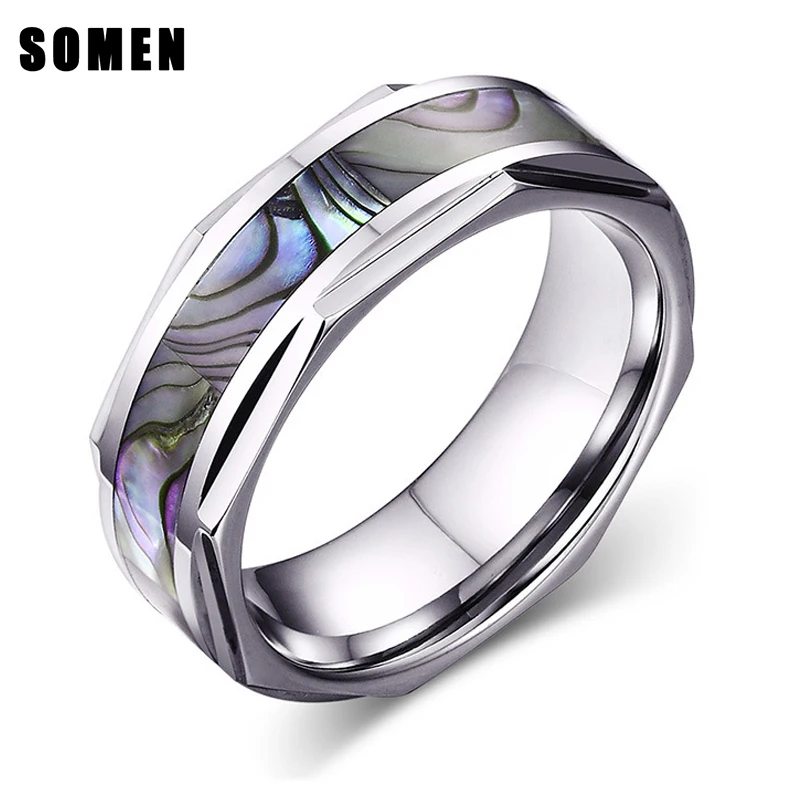 Так Для мужчин кольцо Серебряный 8 мм Вольфрам оболочки декор край