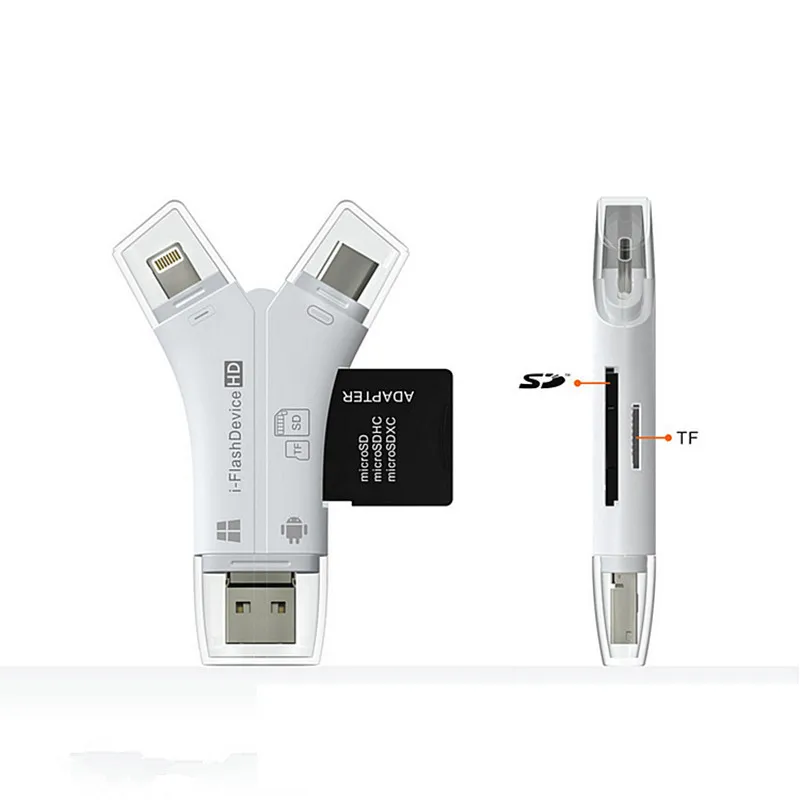 Type C Lightning Micro SD Card Reader 4in1 OTG Flash Memory TF For iPhone iPad MacBook USB Adapter | Компьютеры и офис
