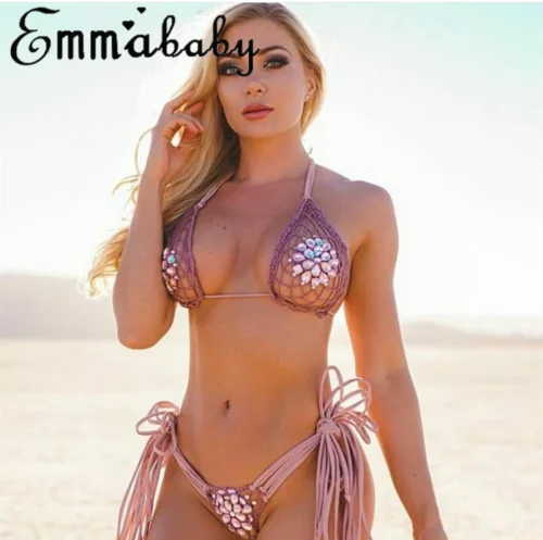Sexy Womens Crystal Bikini Set Bandage Push-Up Triangle Beachwear Swimwear Swimsuit Bathing | Женская одежда