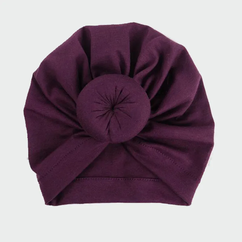Purple hat 1 предмет модные пончик шапочка для новорожденного, для малыша девушки из эластичного хлопка для маленьких девочек и мальчиков детские шапочки Карамельный цвет тюрбан для младенцев индийские шапки - Цвет: Purple hat
