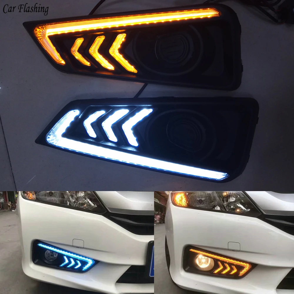 Автомобильная проблесковая 1 набор 12V ABS светодиодный для Honda City DRL Вождения освещают светильник Дневной светильник с желтым Поворотная сигнальная лампа