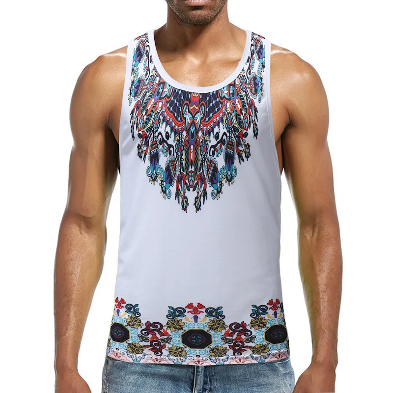 Недорогие мужские майки с Африканским принтом Дашики в стиле бохо для фитнеса