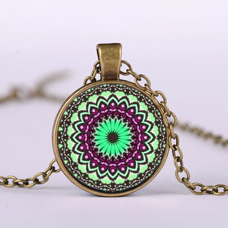 Индийское ожерелье Мандала кулон цвет хна из Яги буддистский символ ом искусство