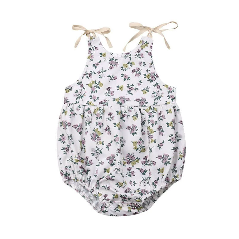 Детский летний комбинезон с бантом открытой спиной и цветочным принтом|Боди для