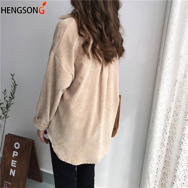 Женские свободные вельветовые Блузки Корейская однотонная блузка с длинным