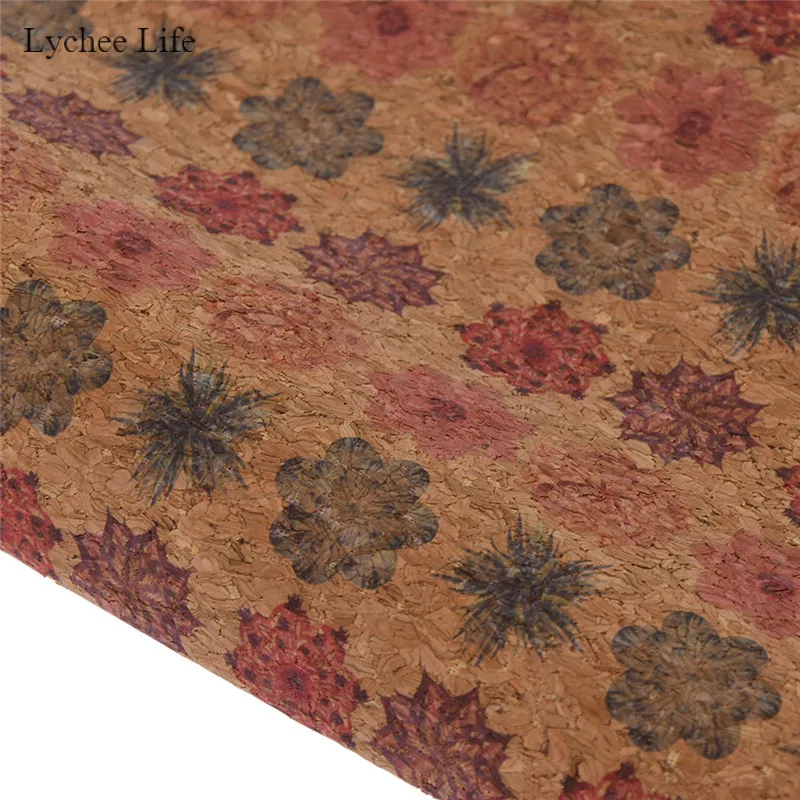 Red and blue flower Lychee Life 16 видов стилей, винтажный принт со звездами и цветами, синтетическая кожа, ткань из мягкой пробковой кожи для шитья сумок, одежды, рукоделия - Цвет: Red and blue flower