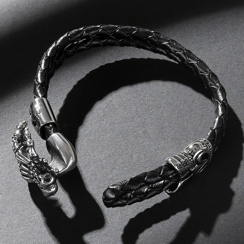 2018 мужской браслет из натуральной кожи десять пальцев череп тканые мужские