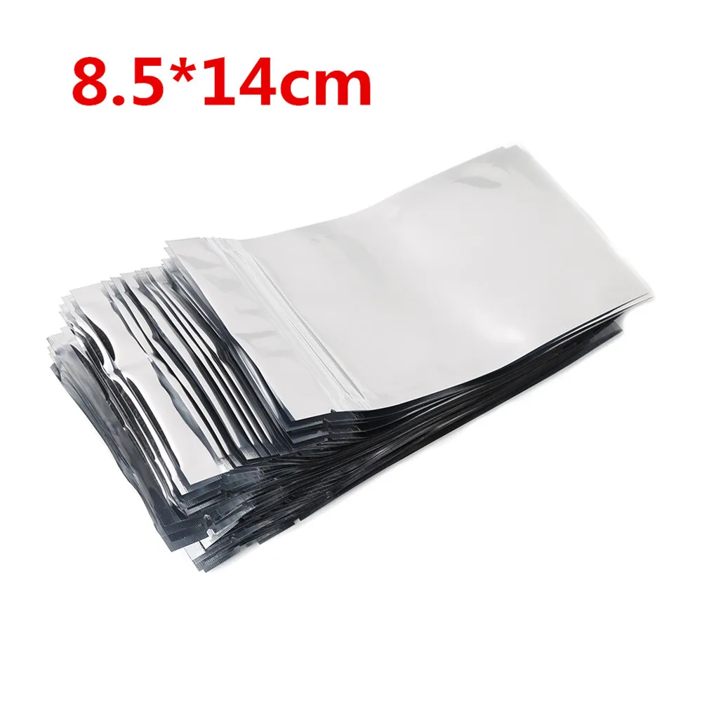 50 шт., 7x13 см/8,5x14 см/9x16 см/10x17,5 см, серебристая алюминиевая фольга, майларовая Recloeable Ziplock сумка, Передняя прозрачная Герметичная сумка F20 - Цвет: 8.5x14cm