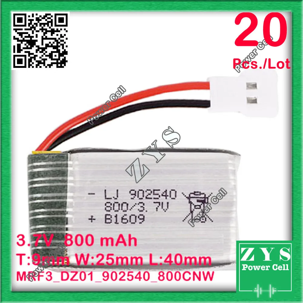 

20pcs Safety Packing 2 pin Connector 3.7V lithium Polymer battery 902540 800mah for UAV UAS Drone Zone mini drone fpv 90x25x40mm