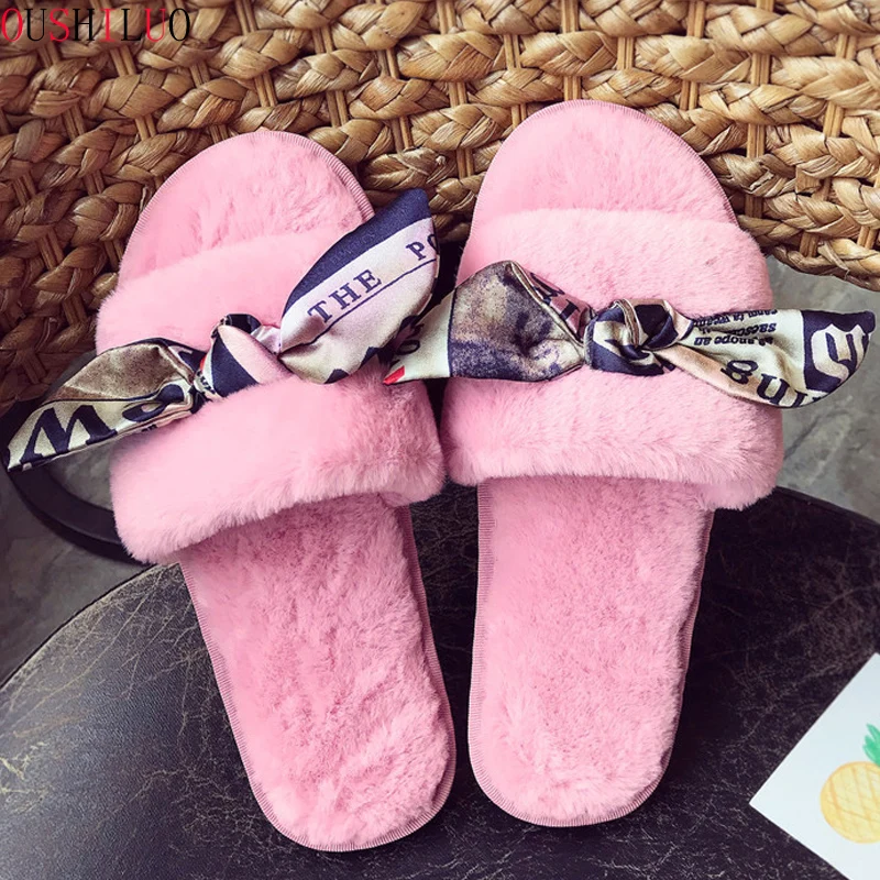 Зимние Модные женские домашние тапочки Теплая обувь слипоны на плоской подошве