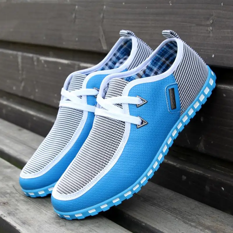 Мужские парусиновые туфли коричневые дышащие лоферы на плоской подошве шнуровке