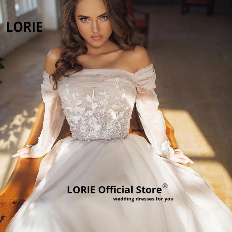 Кружевное платье LORIE с тюлевым поясом а-силуэта свадебное пляжное длинным