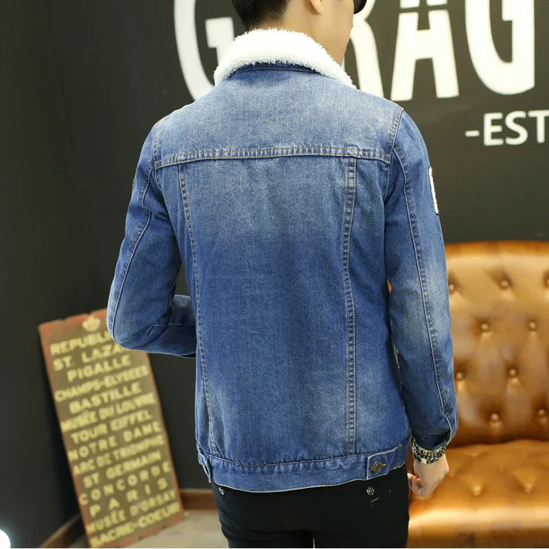 Winter Jackets Men Letters Print Bomber Jacket Male Cow boy Fur Collar Jeans Coat Outer Wear Casaco Masculino Plus Size M-3XL | Мужская