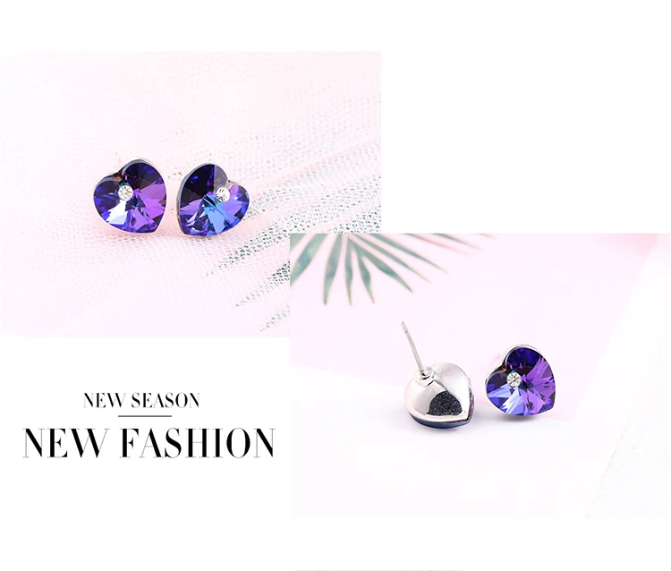 BeBella милые серьги-гвоздики в форме сердца с кристаллами Swarovski для женщин и девушек, модные ювелирные изделия, подарок на день рождения