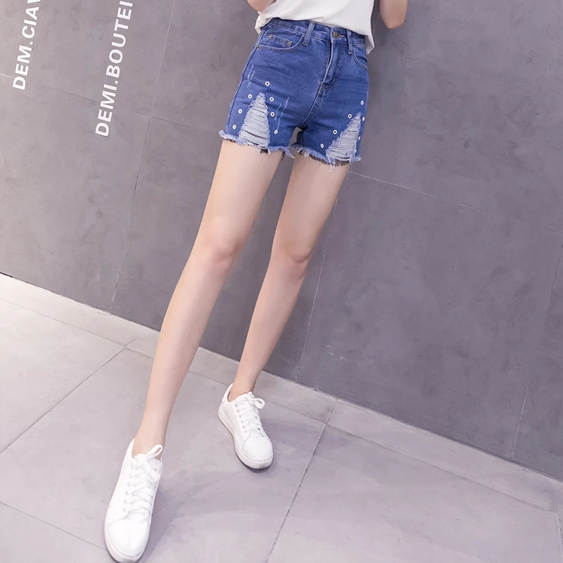 Женские летние джинсовые шорты с высокой талией и дырками 2018|Женские шорты| |