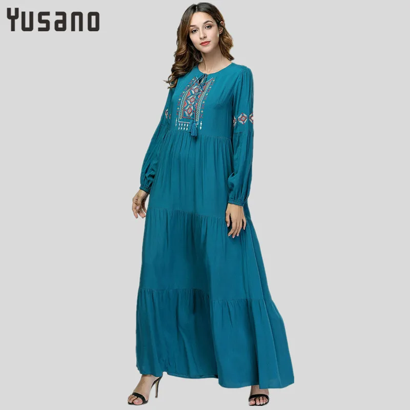 Мусульманский хлопковый Халат с вышивкой Длинный свободный халат длинными