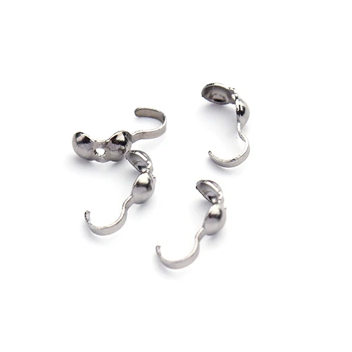 

100pcs Stainless Steel Silver Tone Crimp Clasp End Caps Beads Fit for Ball Chain Necklace Connector DIY Jewelry Making Materials