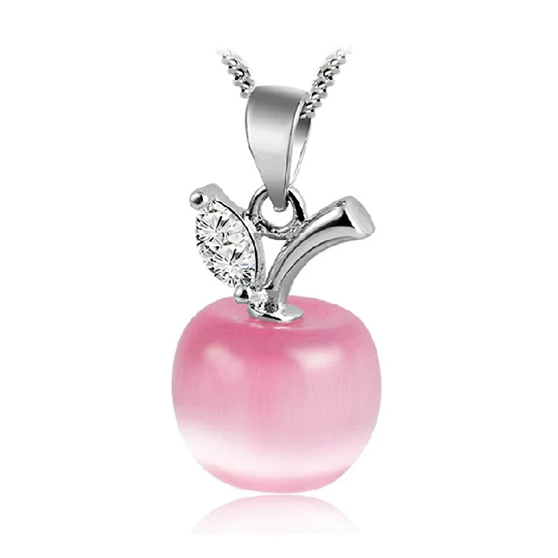 Фото OMHXZJ Wholesale Personality Fashion OL Woman Girl Gift White Pink Apple Opal AAA Zircon 925 Sterling Silver Pendant Charm CH02 №2