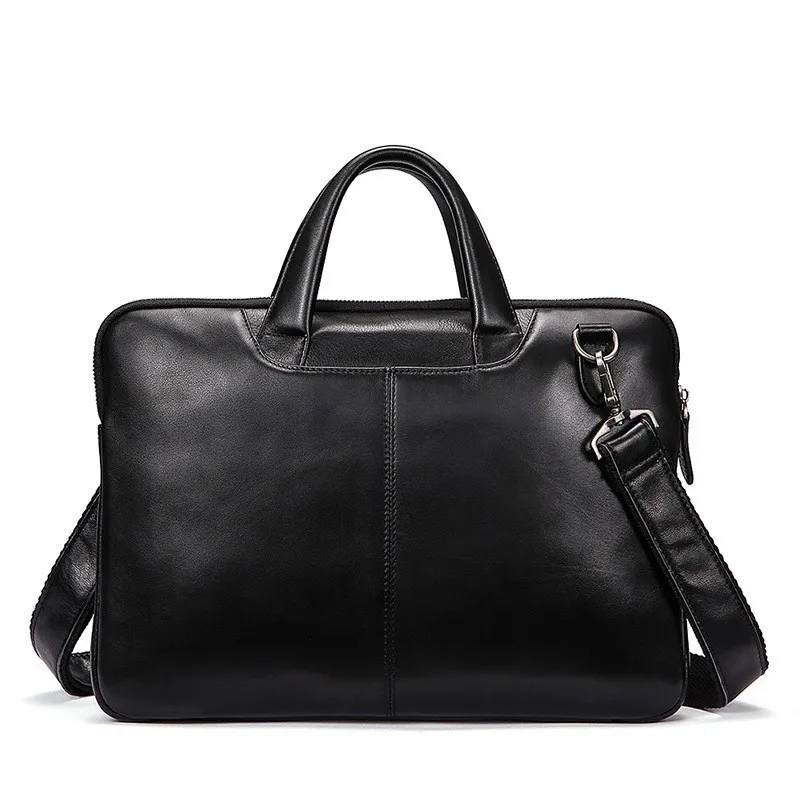 

New Briefcase Men Shoulder Bag Genuine Leather Handbag Zipper Men Business Soft Handle Briefcases 14 Inches Laptop Bags