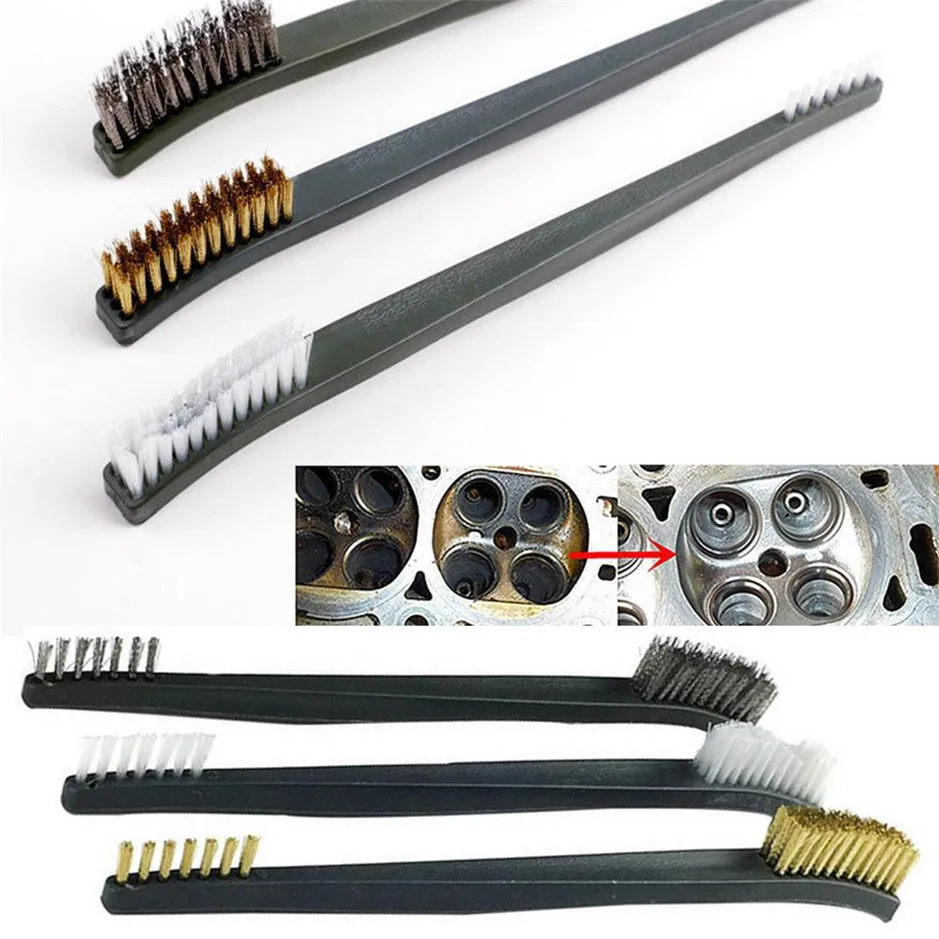 3 шт. мини двойной головкой набор стальных щеток из латуни и нейлона для очистки