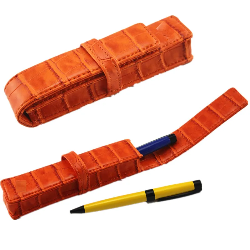 

1pc Luxury Gift Pens Case Brown Red Black Crocodile Skin Pattern 1 Pen Capacity Roll Bag Pu Leather Pouch Office School Supplies