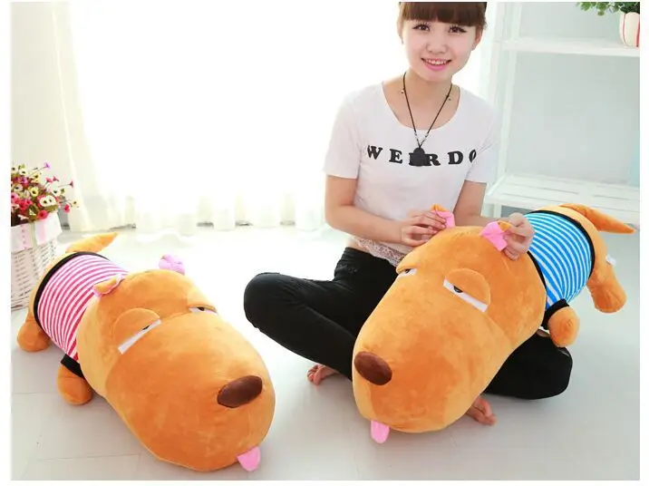 

lovely stripes cloth dog Plush toy , big head prone dog soft pillow toy,Christmas gift p8706