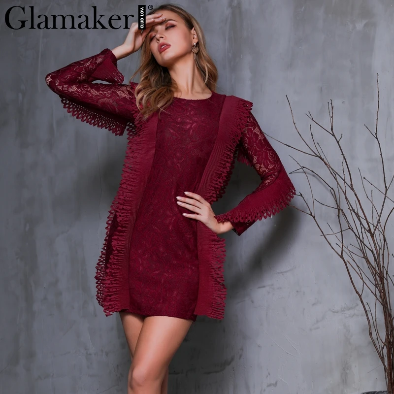 Женское винтажное Прозрачное платье Glamaker Осеннее облегающее элегантное с