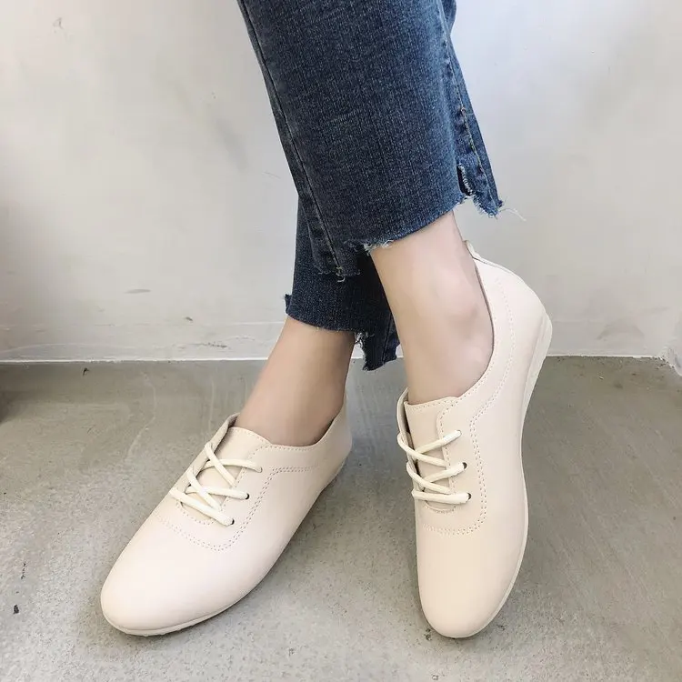 2019 New Leather Women Shoe Casual Shoes For Flat Ladies Lacing Loafers Zapatos Mujer E463 | Обувь