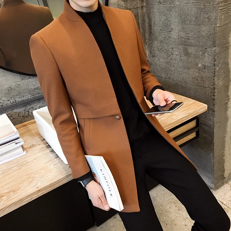 Новинка 2017 года бренд осень зима встать черный Для мужчин тонкий и толстый Тренчи