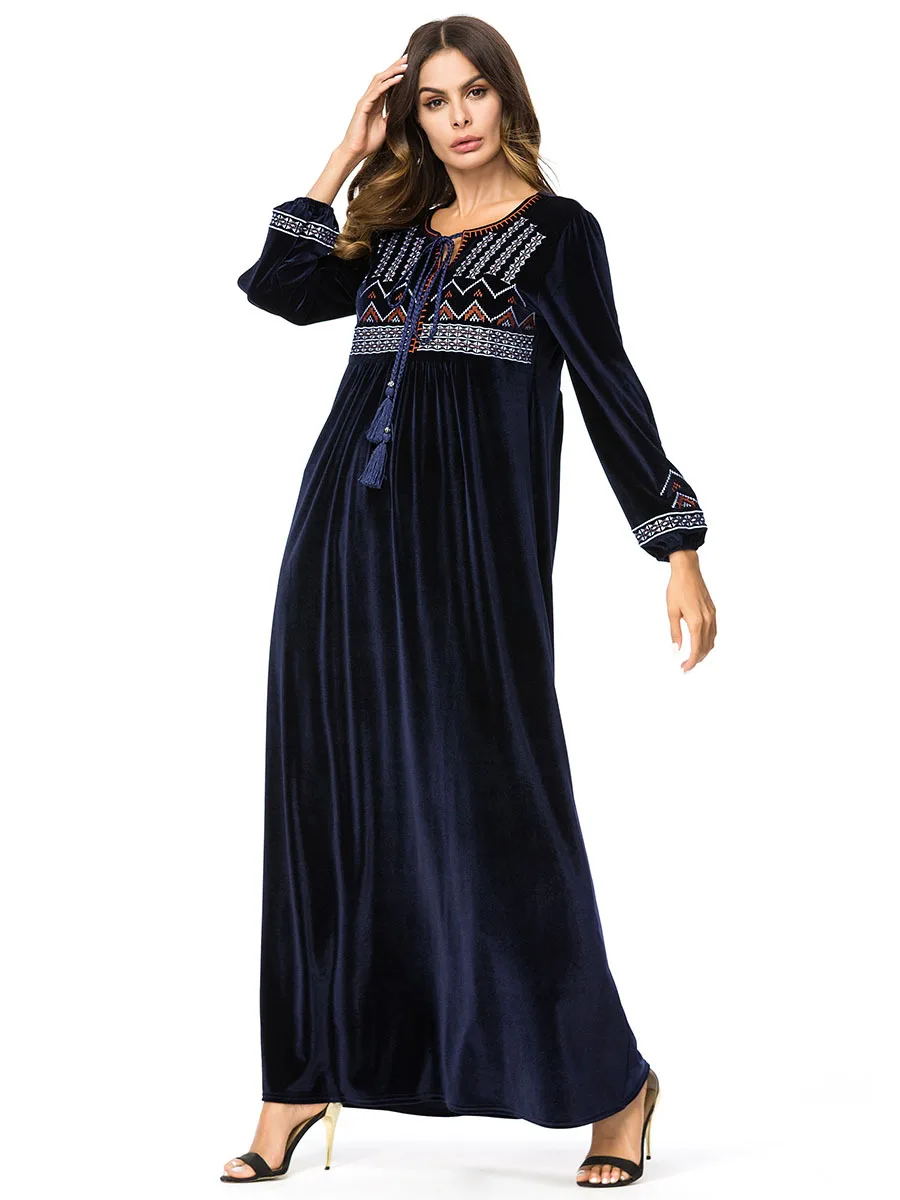 Дубайский мусульманский повседневное длинное платье темно синий большой размер