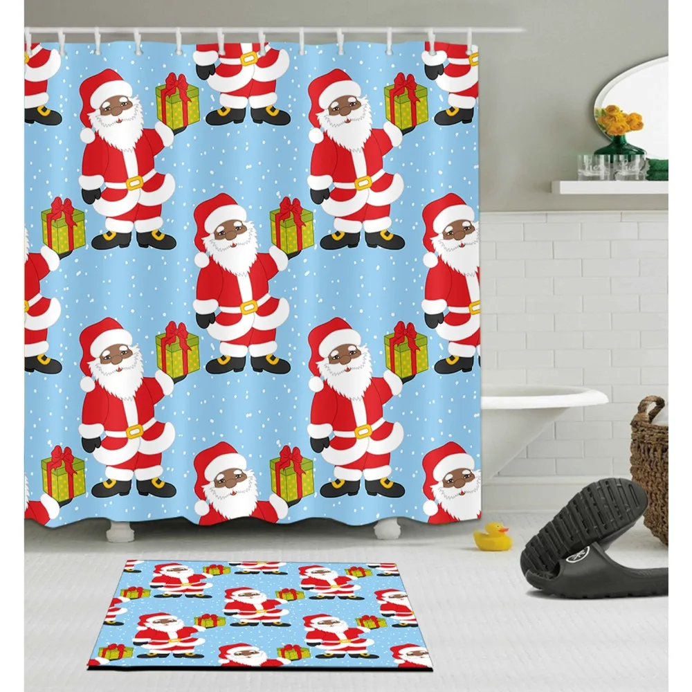 LB красно-белая Фотолюминесцентная занавеска для душа Рождественский подарочный