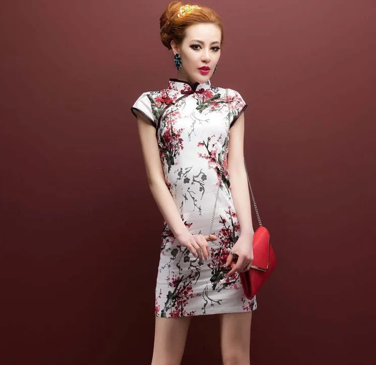 Sheng Coco 5XL китайское традиционное платье с принтом эластичность лен хлопок китайский Qipao короткое улучшение эластичная сила Cheongsam